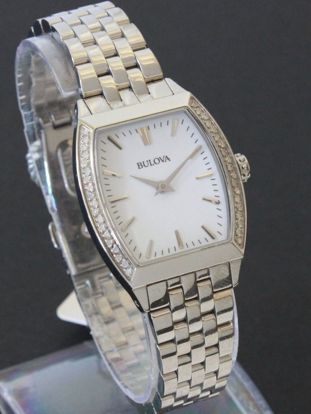 Bulova Ladies Diamond Accent Quartz Watch Diamond Embedded Bezel 26mm - Picture 2 of 13